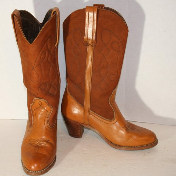 Dexter Shoes - Dexter Women's Western Cowboy Brown Leather/Suede Boot Sz 8